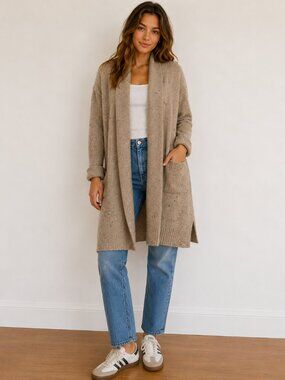 $98 Kenar Speckled Open Front Longline Cardigan Sweater Size Medium